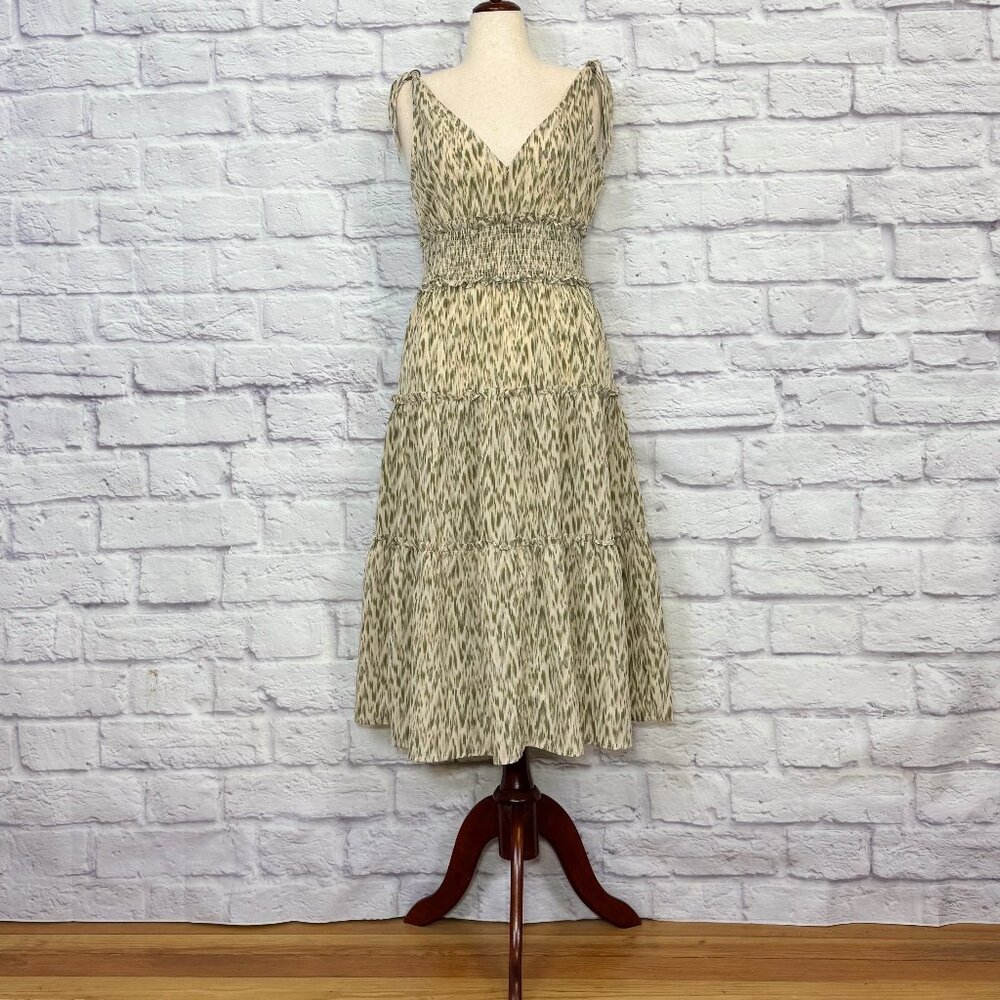 Pinch Cream Abstract Print Tiered Midi Dress